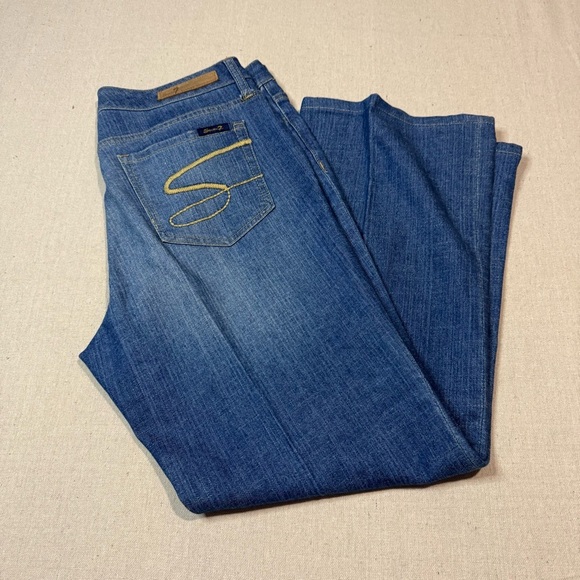Seven 7 For All Mankind Women’s Size 12 Dojo Flare Blue Jeans Denim Bell Bottoms - Picture 1 of 7